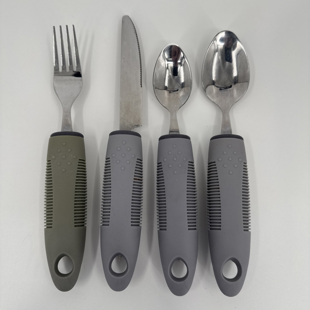 Adaptive Utensils set‎ Fork Spoon knife Soup Spoon OT gray/green flatware